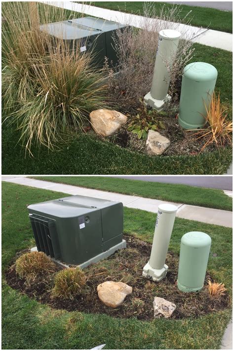 creative way to hide large electrical box in yard|hiding utility boxes around house.